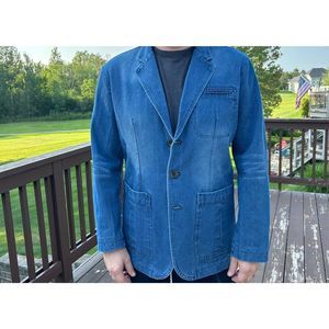 Mens Denim Jacket/Blazer %65 Cotton Vintage, Distressed Look. Suit, Outerwear. S